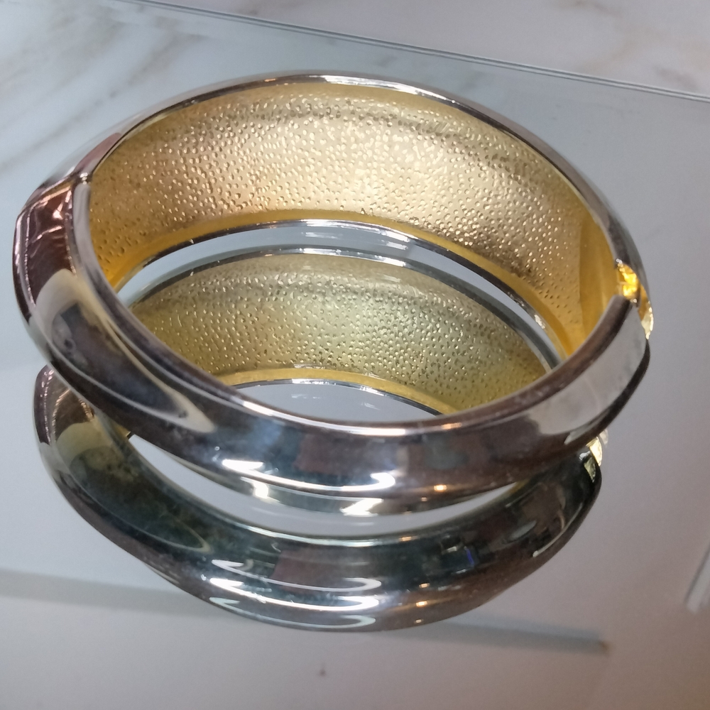 SILVER and Gold Bangle Bracelet Cuff Hinged